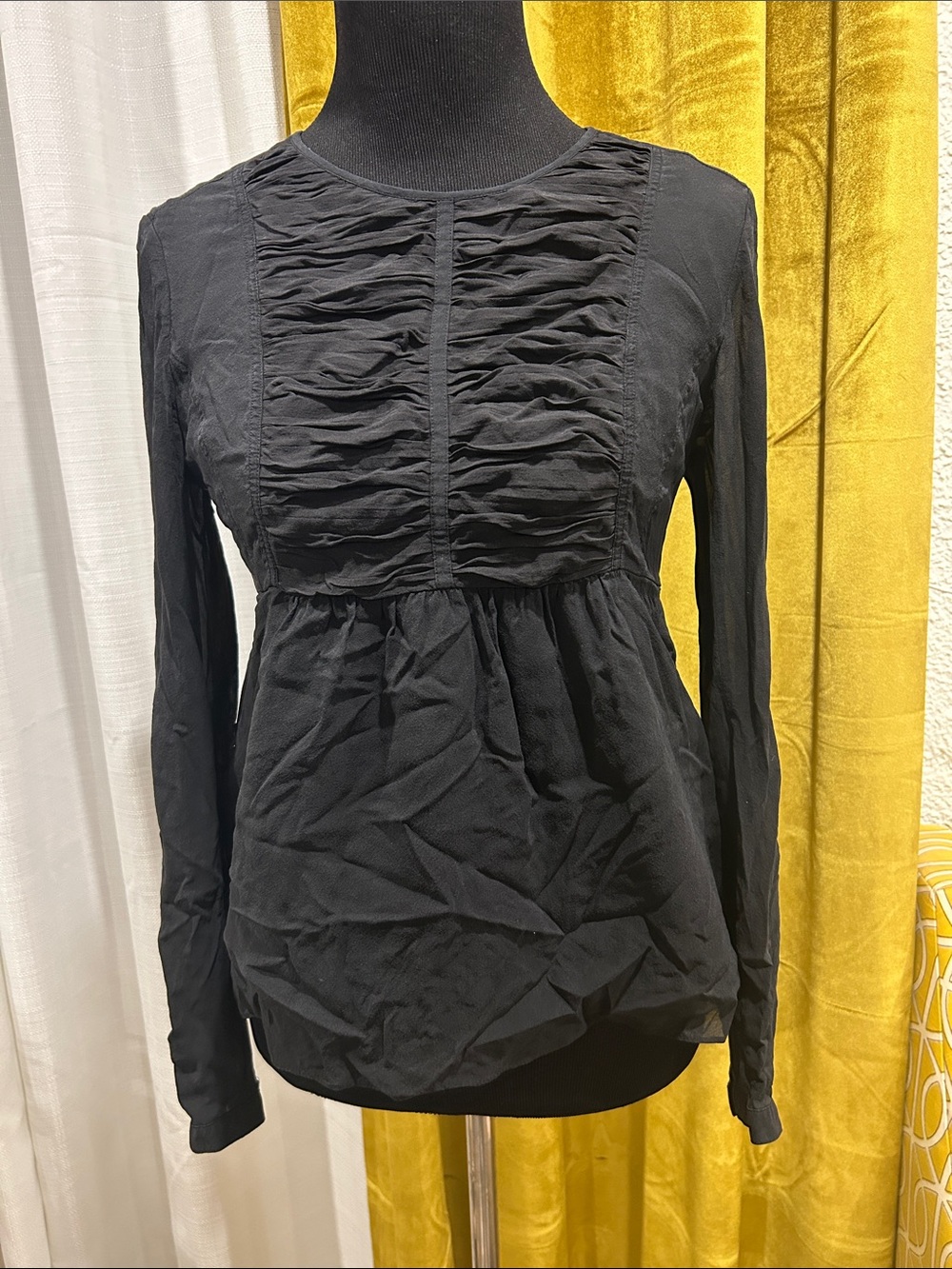 Burberry Black Long-Sleeve Ruched Front Blouse